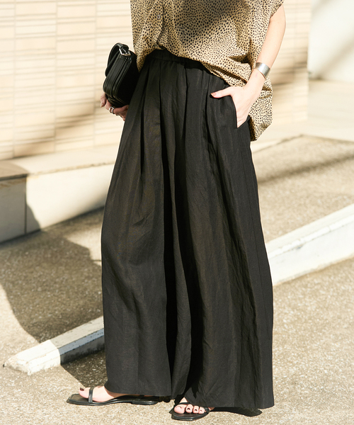 JOURNAL STANDARD リネンキュロットワイドパンツ　BLACK JOURNAL STANDARD パンツ 「追加2」「洗える」レーヨン麻タック