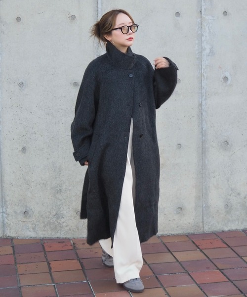 ステンカラーコート コート cashmere stand collar cocoon coat