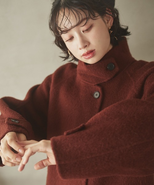 ステンカラーコート コート cashmere stand collar cocoon coat