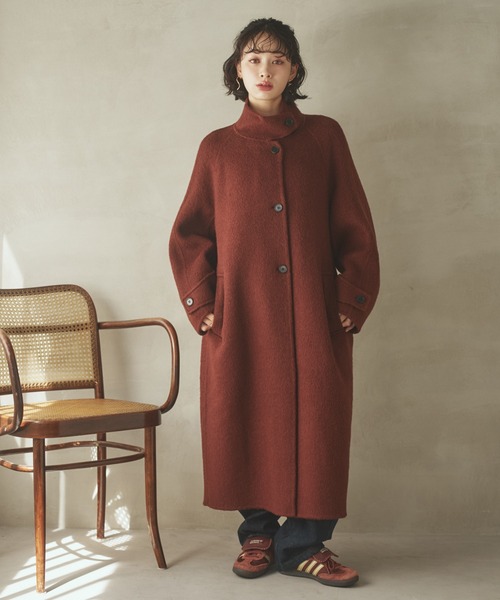 ステンカラーコート コート cashmere stand collar cocoon coat