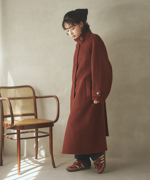 ステンカラーコート コート cashmere stand collar cocoon coat