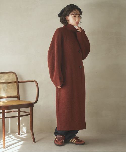 新品タグ付き sachat コクーン ロングコート ステンカラーコート コート cashmere stand collar cocoon coat
