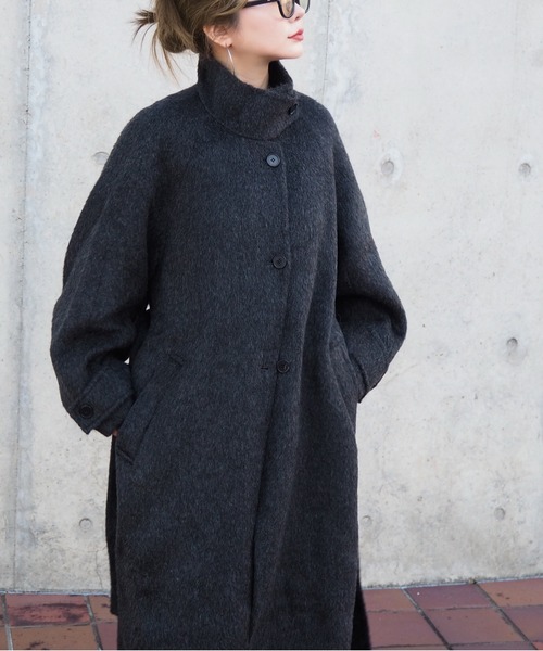 ステンカラーコート コート cashmere stand collar cocoon coat