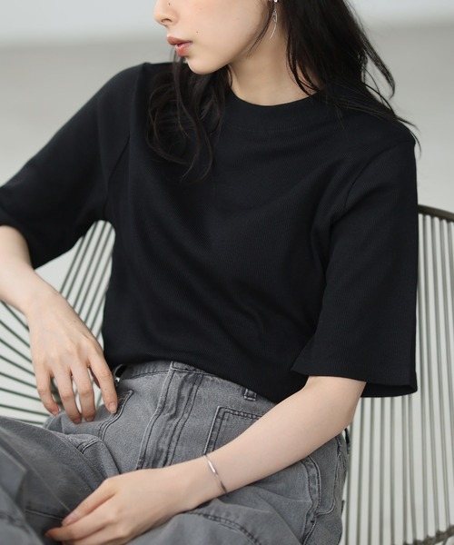 itto tシャツ 2×2リブ プチハイネック半袖Tシャツ レディース