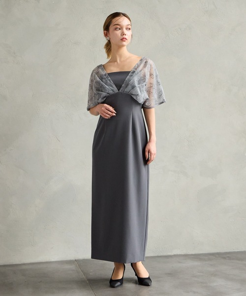 AIMER パーティードレス お呼ばれ グレー Mジャケット付き AIMER（エメ） パーティードレス ドレス フラワ―刺繍レイヤードハイ