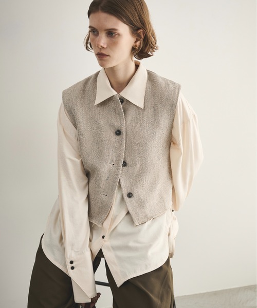 LOSCa ベスト ジレ メランジツイードショートベスト レディース