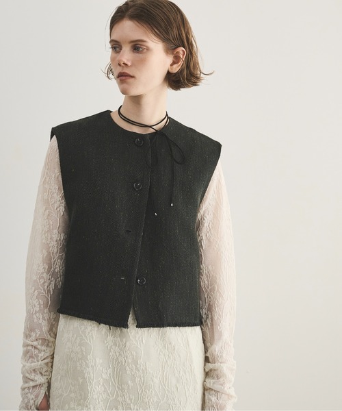 LOSCa ベスト ジレ メランジツイードショートベスト レディース