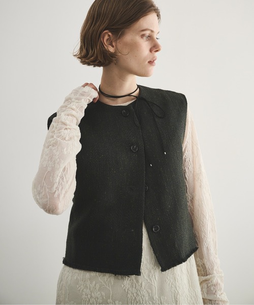 LOSCa ベスト ジレ メランジツイードショートベスト レディース