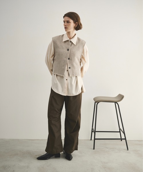 LOSCa ベスト ジレ メランジツイードショートベスト レディース