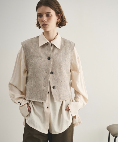 LOSCa ベスト ジレ メランジツイードショートベスト レディース