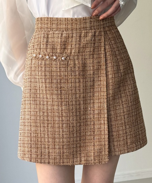 JUNOAH（ジュノア） スカート ラメツイードラップデザインスカパン