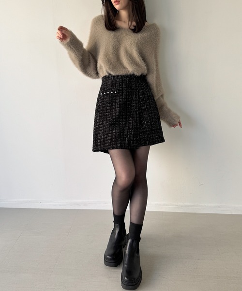 JUNOAH（ジュノア） スカート ラメツイードラップデザインスカパン