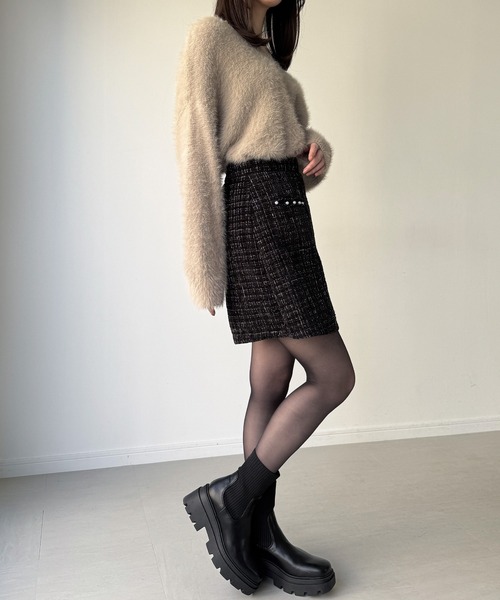 JUNOAH（ジュノア） スカート ラメツイードラップデザインスカパン