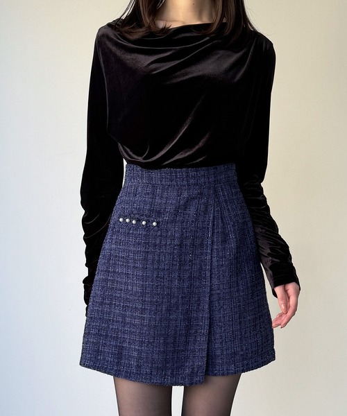 JUNOAH（ジュノア） スカート ラメツイードラップデザインスカパン