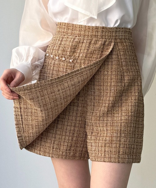 JUNOAH（ジュノア） スカート ラメツイードラップデザインスカパン