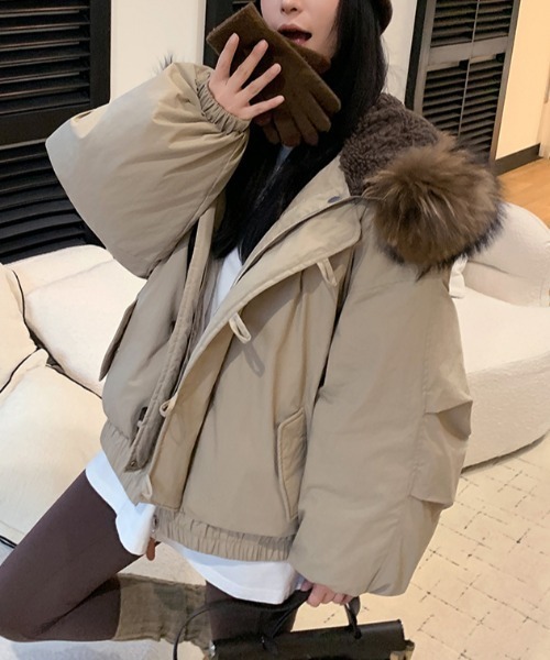 Diosfront ブルゾン アウター ボリュームファーフードブルゾン