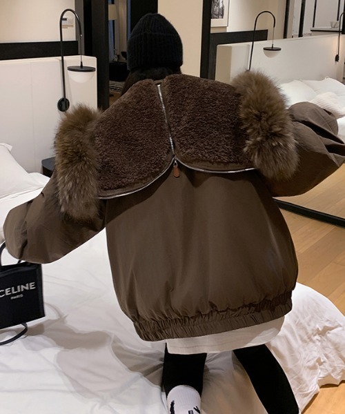 Diosfront ブルゾン アウター ボリュームファーフードブルゾン