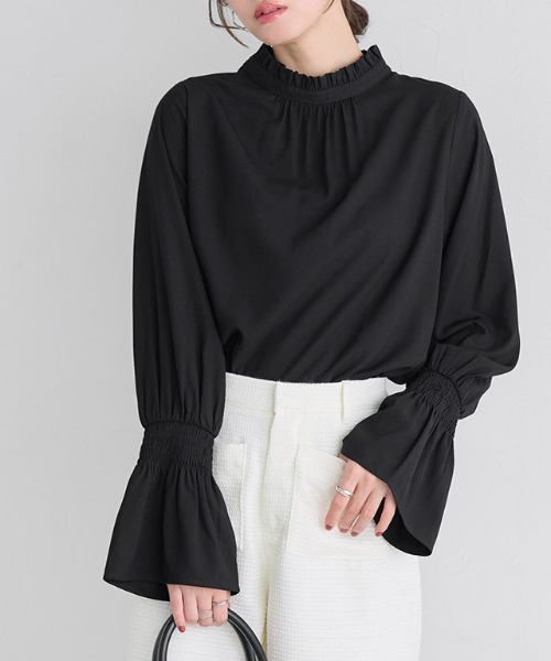 Pierrot（ピエロ） ブラウス シャツ フリル襟シャーリングブラウス