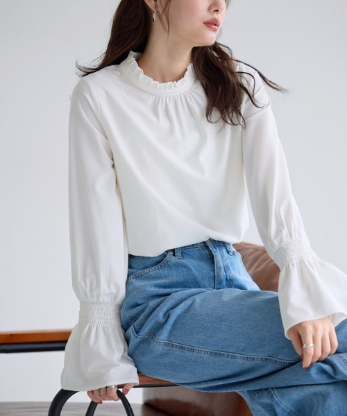 Pierrot（ピエロ） ブラウス シャツ フリル襟シャーリングブラウス