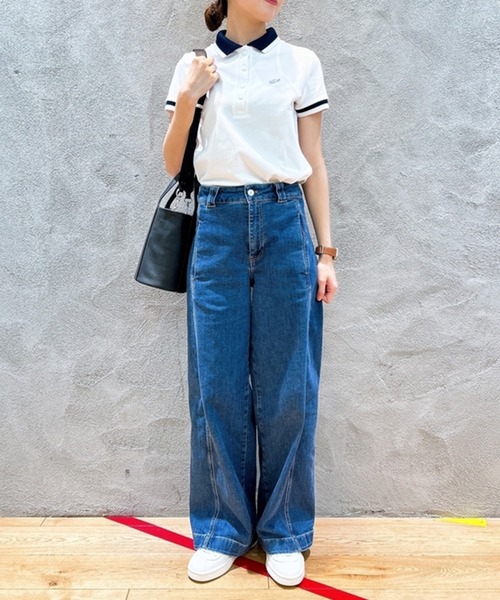 「LACOSTE」 半袖ポロシャツ 34 ダークグリーン レディースの画像