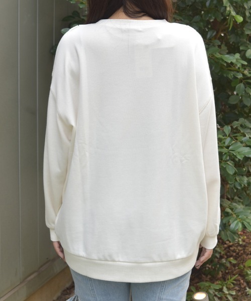 美品★45Rホワイト 長袖カットソー　トレーナー axes femme（アクシーズ ファム） tシャツ 編み上げアソート柄