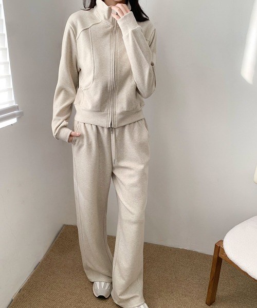 LOWO セットアップ スウェット ハイネック ダブルジップ トップス