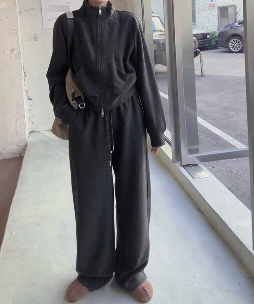 LOWO セットアップ スウェット ハイネック ダブルジップ トップス