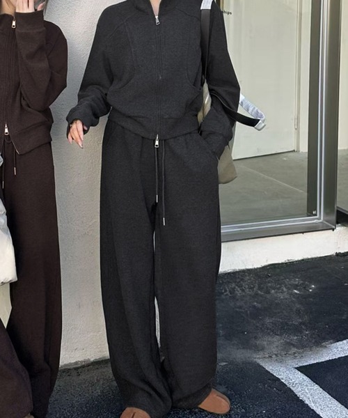 LOWO セットアップ スウェット ハイネック ダブルジップ トップス