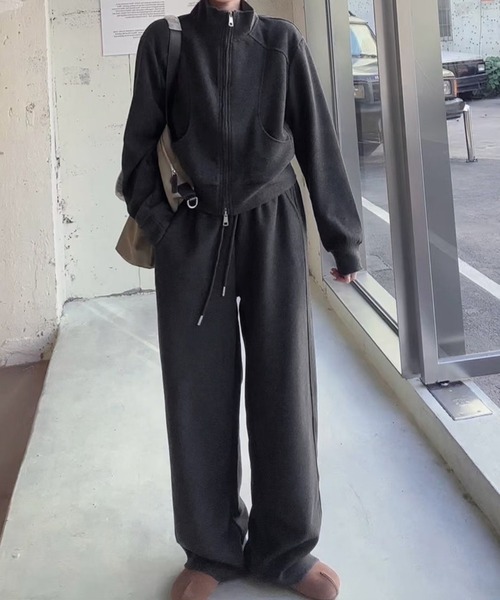 LOWO セットアップ スウェット ハイネック ダブルジップ トップス