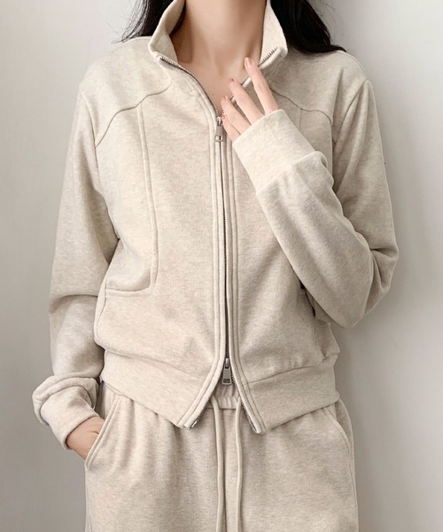 LOWO セットアップ スウェット ハイネック ダブルジップ トップス