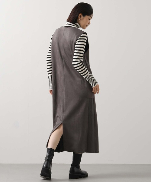 新品！グレディブリリアン　サイドリブスウェードVネックジャンスカ　チャコール Gready Brilliant（グレディブリリアン） ワンピース サイドリブ