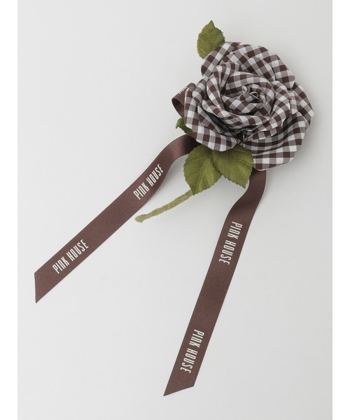 PINK HOUSE(ピンクハウス)コサージュ　ブローチ PINK HOUSE（ピンクハウス） ブローチ ギンガムチェックローズ