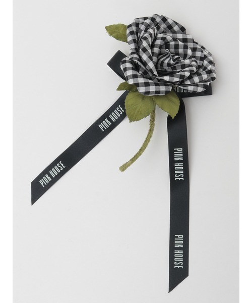 PINK HOUSE（ピンクハウス） ブローチ ギンガムチェックローズ