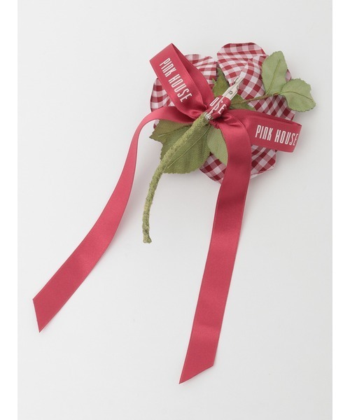 PINK HOUSE（ピンクハウス） ブローチ ギンガムチェックローズ