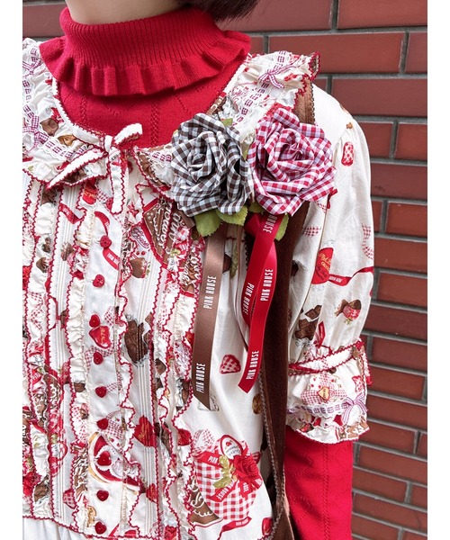 PINK HOUSE（ピンクハウス） ブローチ ギンガムチェックローズ