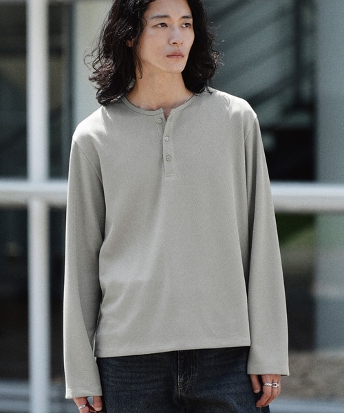 WYM LIDNM ヘンリーネック tシャツ REFINED WAFFLE HENLEY NECK L/S