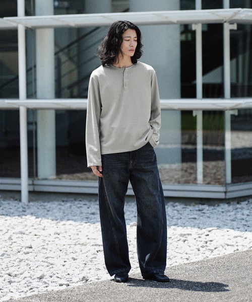 WYM LIDNM ヘンリーネック tシャツ REFINED WAFFLE HENLEY NECK L/S