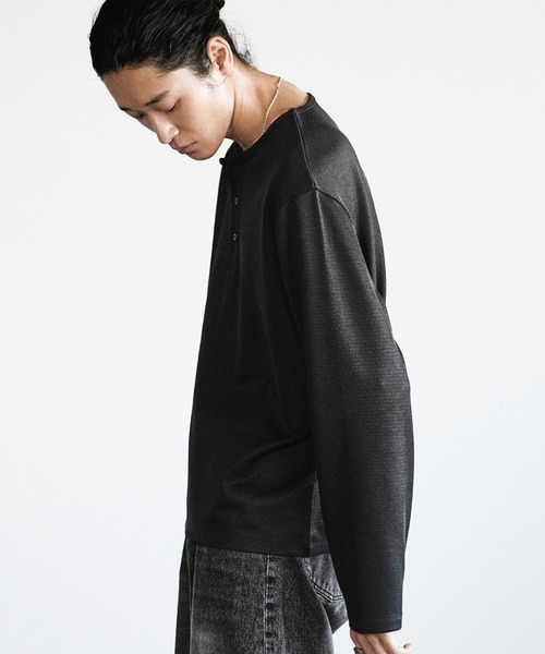 WYM LIDNM tシャツ REFINED WAFFLE HENLEY NECK L/S TEE メンズ