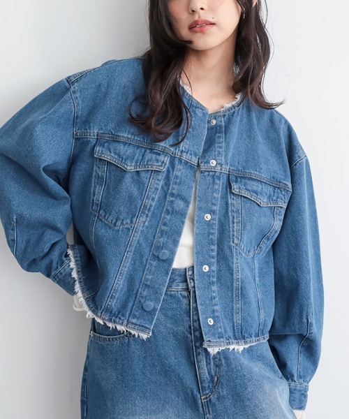 フリンジノーカラーデニムジャケットのおすすめ人気商品一覧 通販