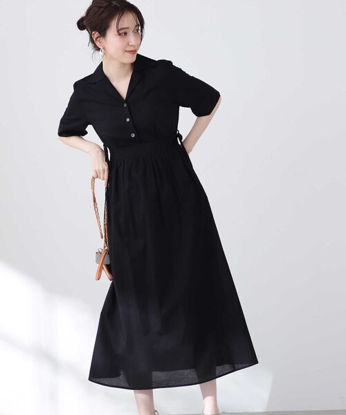 「N.（N. Natural Beauty Basic）」 シャツワンピース MEDIUM ブラック レディースの画像
