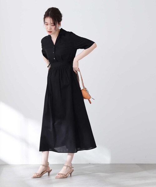 「N.（N. Natural Beauty Basic）」 シャツワンピース MEDIUM ブラック レディースの画像