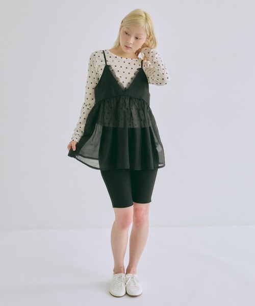 EN NEUME キャミソール Sheer Lace Gathered Cami / シアーレース