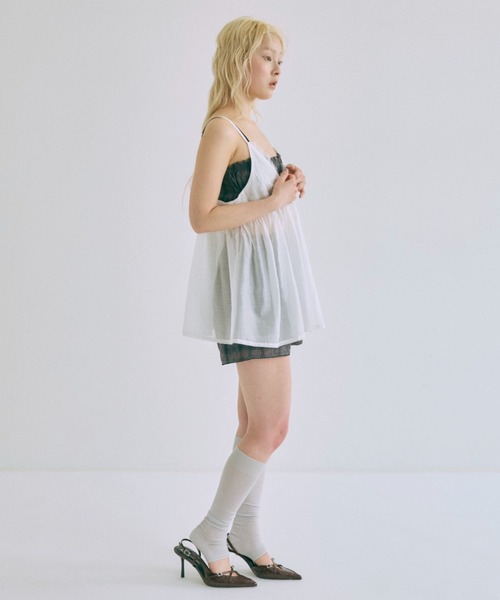EN NEUME キャミソール Sheer Lace Gathered Cami / シアーレース