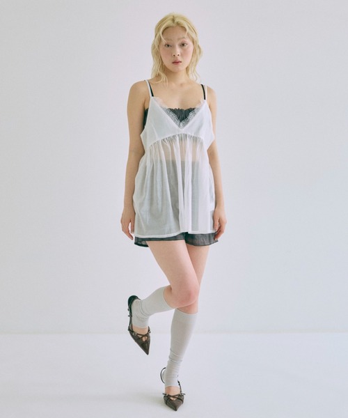 EN NEUME キャミソール Sheer Lace Gathered Cami / シアーレース 