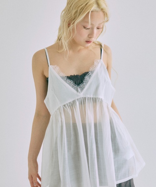 EN NEUME キャミソール Sheer Lace Gathered Cami / シアーレース