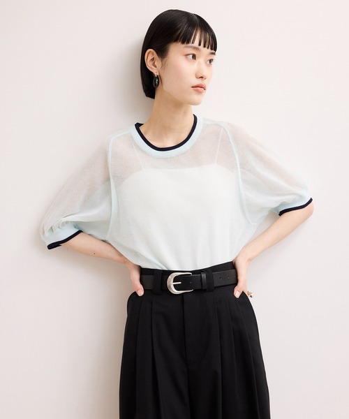 tシャツ 半袖 「WEB限定」リネンmixバイカラーシアーニットTシャツ レディース | ADAM ET ROPE' | 10