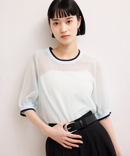 tシャツ 半袖 「WEB限定」リネンmixバイカラーシアーニットTシャツ レディース | ADAM ET ROPE' | 11