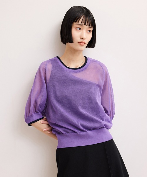 tシャツ 半袖 「WEB限定」リネンmixバイカラーシアーニットTシャツ レディース | ADAM ET ROPE' | 13