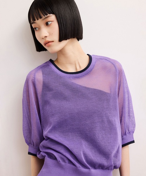 tシャツ 半袖 「WEB限定」リネンmixバイカラーシアーニットTシャツ レディース | ADAM ET ROPE' | 14