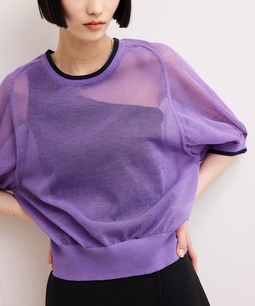 tシャツ 半袖 「WEB限定」リネンmixバイカラーシアーニットTシャツ レディース | ADAM ET ROPE' | 15